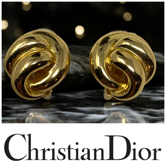 Vintage 1980's Christian Dior Gold Tone Modernist Knot Earrings Clip On Mogul - Picture 1 of 6